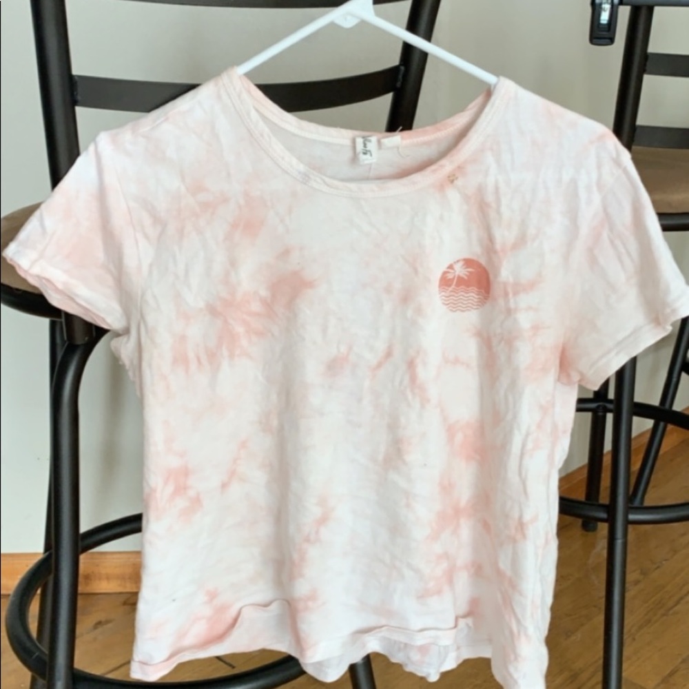 Tie die sunset pinkish orange and white shirt